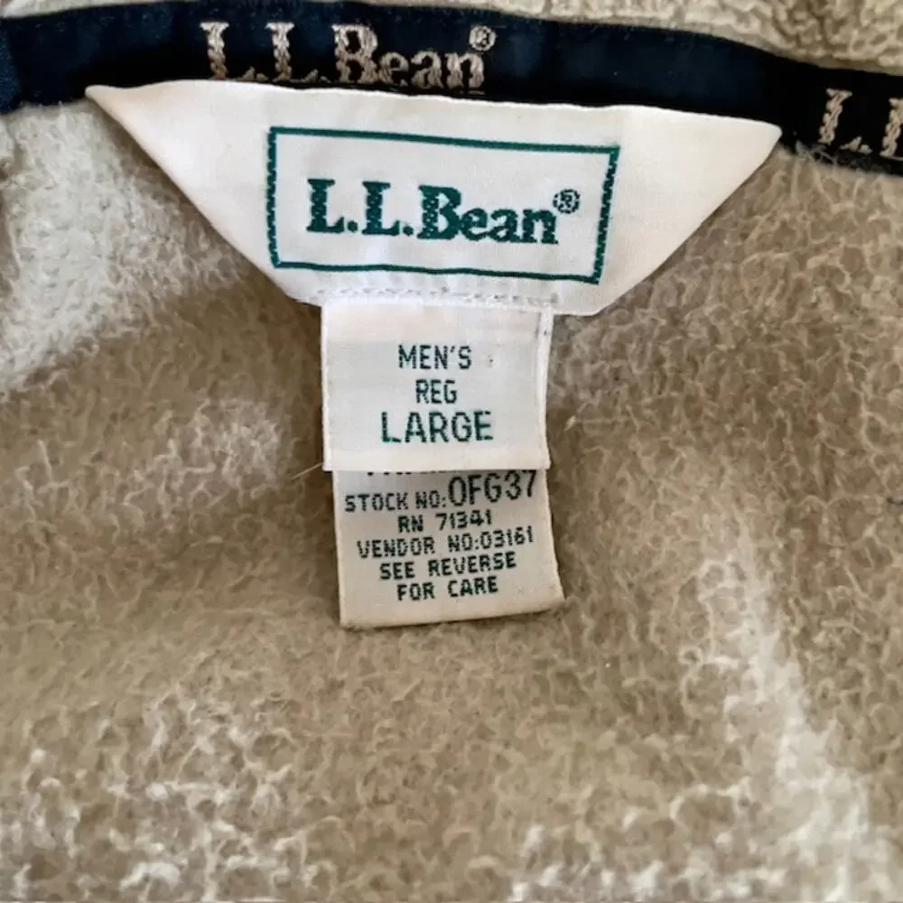 L.L.Bean Mens Large Fleece Lined Outdoor Jacket Green Tan Coat Heritage Outdoor